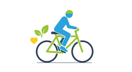 Naklejka premium Man riding a green bicycle fast.