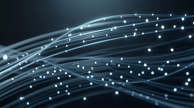 Abstract blue background featuring glowing futuristic lines and optical fiber waves in a bright motion design for a technology science wallpaper