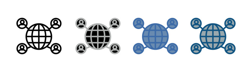 
connectivity icon set multiple style collection with globe design and four people top and bottom