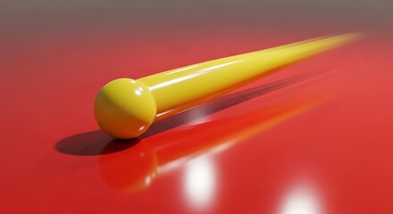 Yellow Glass Stir Stick on Red Reflective Surface.