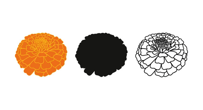 Minimalist illustration set of marigold silhouettes, Symbolizing warmth and celebration, flat vector design illustration.
