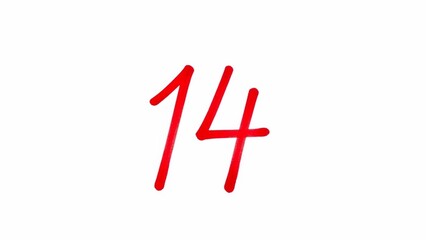 Red handwritten number 14 on a clean white background.