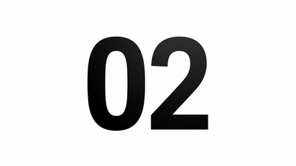 Bold Black Number Two 02 Digit on White Background.