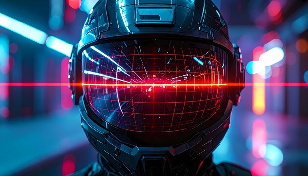 Futuristic Astronaut Helmet with Neon Lights, Sci-Fi Concept