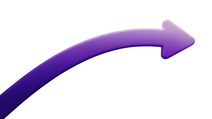 Upward curving purple arrow representing growth, success, and rising direction isolated vector