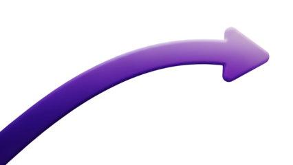 Upward curving purple arrow representing growth, success, and rising direction isolated vector