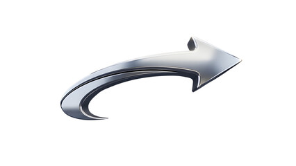 3D shiny silver chrome arrow symbol representing growth, direction, movement, and success concept isolated PNG with Transparent Background