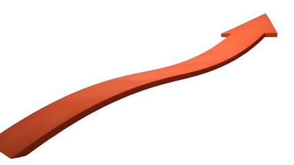 Wavy orange arrow pointing up showing growth, progress, success, and financial trends isolated PNG with Transparent Background