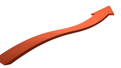 Wavy orange arrow pointing up showing growth, progress, success, and financial trends isolated PNG with Transparent Background