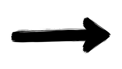 Black hand-drawn paint brush stroke arrow direction symbol design element isolated PNG with Transparent Background
