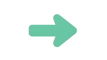 Modern simple green rounded arrow pointing right for navigation and user interface design isolated PNG with Transparent Background