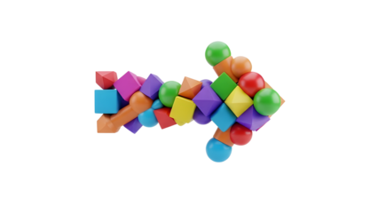 Colorful arrow symbol made of geometric shapes for development and diversity concept isolated PNG with Transparent Background