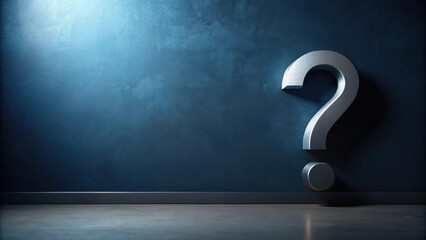 Metallic question mark against a dark blue wall, enigmatic symbol of inquiry and uncertainty, posing a thought-provoking mystery.