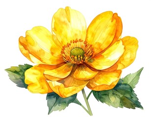 Watercolor illustration of a vibrant yellow blooming flower