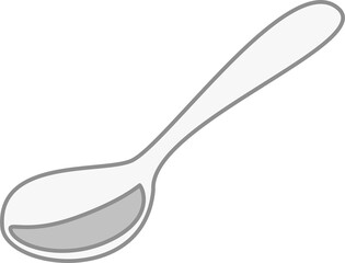 A spoon is depicted in a simple graphic illustration on a white background
