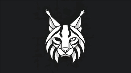 Fototapeta premium Geometric Lynx Head - A Striking Black and White Illustration.