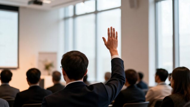 Man raising hand in a business meeting