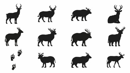 Deer and Elk Silhouettes with Footprints.