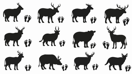 Deer and Elk Silhouettes with Footprints.