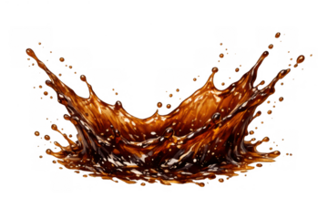 Crown liquid splash showing dynamic motion of brown beverage creating a refreshing effect, transparent background