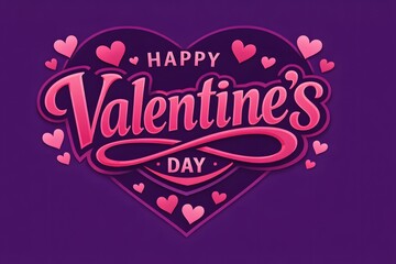Bold Valentines Typography On Purple Heart Background With Cute Pink Icons