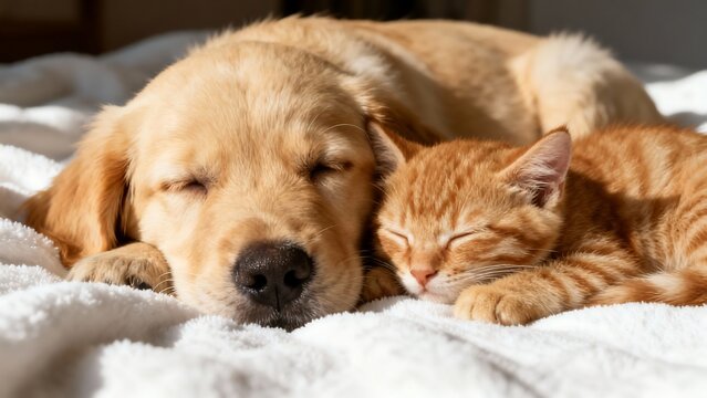 Dog and Cat Sleeping Together - Powered by Adobe