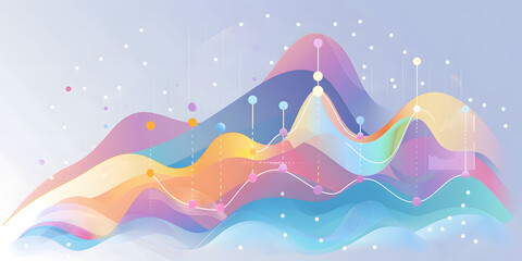 Colorful abstract illustration depicts dynamic data flow and information visualization, featuring layered pastel shapes, curved lines, and a light gradient background, creating an appealing visual...