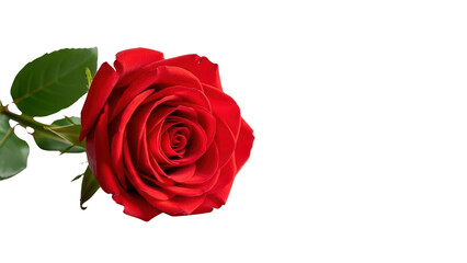 Obraz premium Single Red Rose with Green Leaf and Stem isolated PNG with Transparent Background