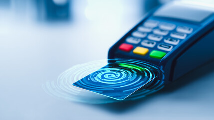 Secure Digital Payment Concept, Credit Card with Biometric Fingerprint Technology Inserted into POS Terminal
