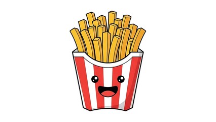 Cartoon French Fries Container with Smiling Face.