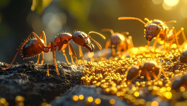 Ant Colony Working Together, Close-Up Macro
