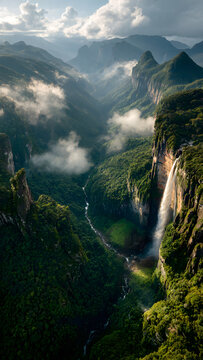 Aerial View of Angel Falls World's Highest Waterfall in Canaima National Park Venezuela