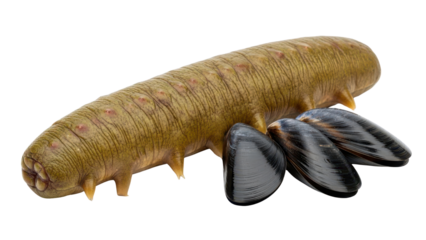 Fresh Sea Cucumber and Mussels isolated PNG with Transparent Background