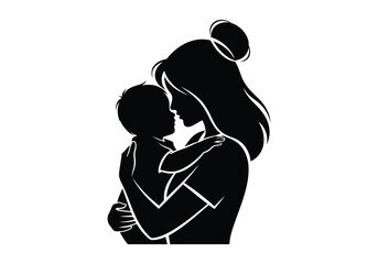 Tender moment of mother and child in silhouette