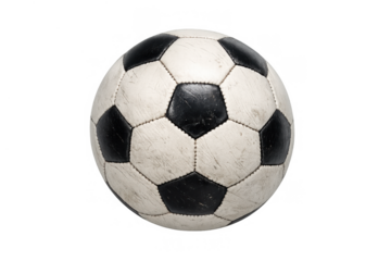 Football for game competition and sport activity concept, depicting a classic black and white soccer ball on transparent background
