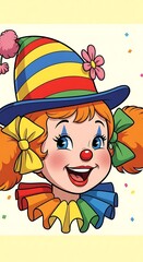 Cheerful Clown Girl with Colorful Costume and Makeup.