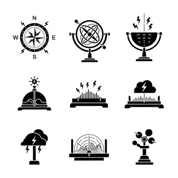 Explore weather science icons, a collection of forecast tools like compass, anemometer, and storm tracker for engaging educational content and design projects