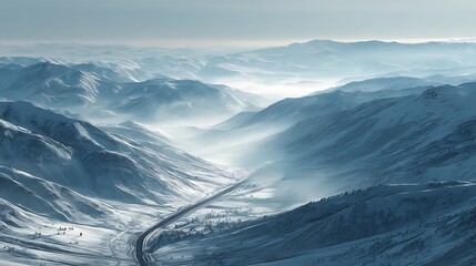 Snowy Mountains Valley With Highway Art