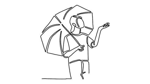 Continuous line animation of woman holding umbrella