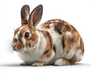 A cute brown rabbit sitting on a white floor Isolated on transparent background 