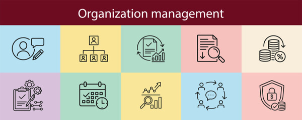 Fototapeta premium Organization Management Icons Set Vector Illustration