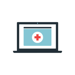 Online Medical Support Laptop with Red Cross Icon