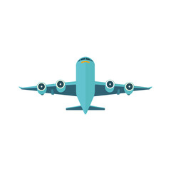 Overhead View Blue Airplane Flat Design with Engines