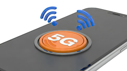 Smartphone with 5G Symbol and Wi-Fi Signals