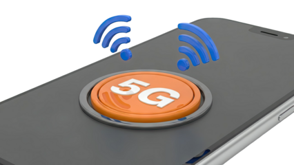 Smartphone with 5G Symbol and Wi-Fi Signals