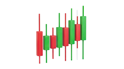 3D Candlestick Chart with Red and Green Bars on White Background