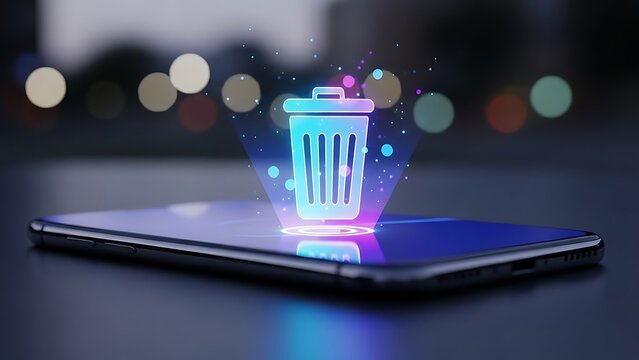 Digital trash can on smartphone screen