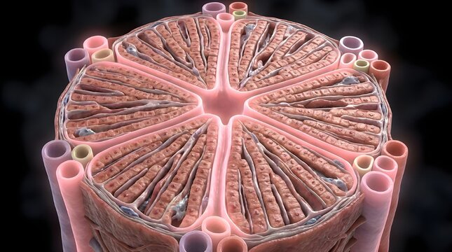 Liver Lobule with Metabolic Zones &ndash; Histology 3D Detail