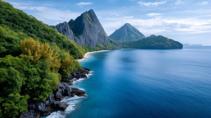 Saint Lucia iconic Pitons mountains Caribbean island view