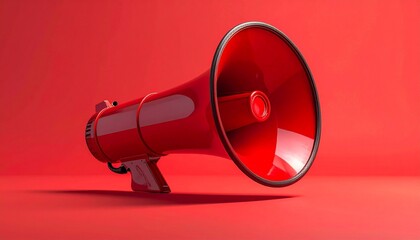Red megaphone on monochromatic red background